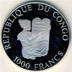 Конго 1000 франков 1999 год