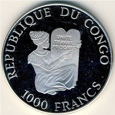 Конго 1000 франков 1999 год