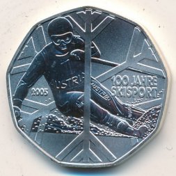 Австрия 5 евро 2005 год - 100 лет лыжному спорту