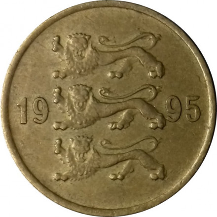 Эстония 5 сентов 1995 год - Три льва