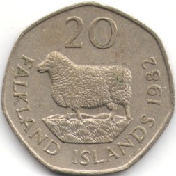 Фолклендские острова 20 пенсов 1982 год - Овца &quot;Ромни-марш&quot;