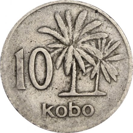 Нигерия 10 кобо 1976 год - Пальмы. Герб