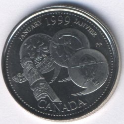 Канада 25 центов 1999 год - Миллениум. Январь
