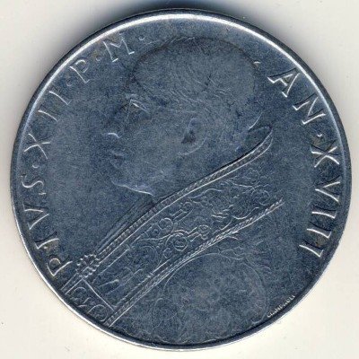 Ватикан 100 лир 1956 год - Папа Пий XII. Фидес