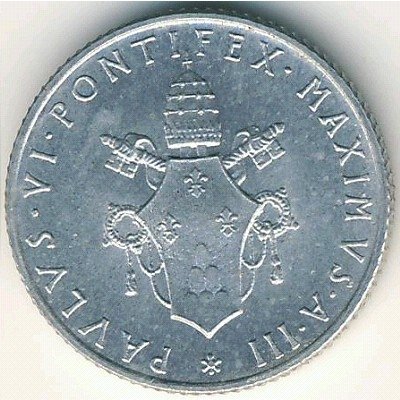 Ватикан 2 лиры 1965 год Папа Павел VI