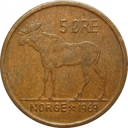 Норвегия 5 эре 1969 год - Лось