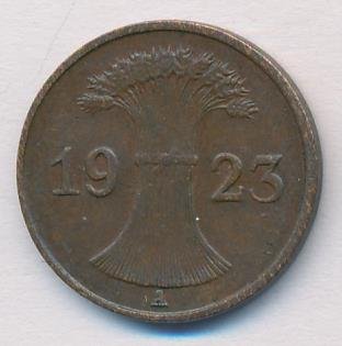 Веймарская республика 1 рентенпфенниг 1923 год (A)