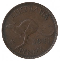 Австралия 1 пенни 1951 год - Кенгуру