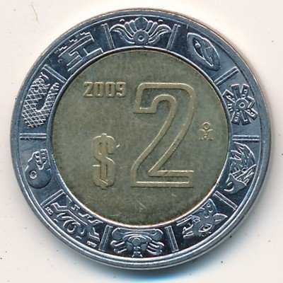 Мексика 2 песо 2009 год - Хохлатый сокол