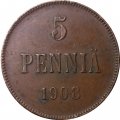 Финляндия 5 пенни 1908 год - VF