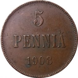 Финляндия 5 пенни 1908 год - VF