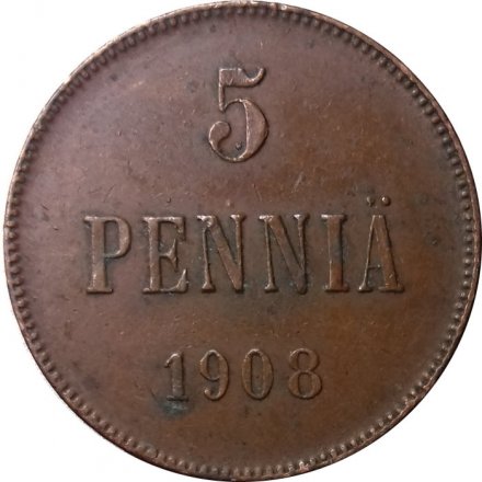 Финляндия 5 пенни 1908 год - VF