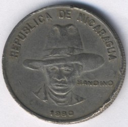 Монета Никарагуа 1 кордоба 1980 год - Аугусто Сандино