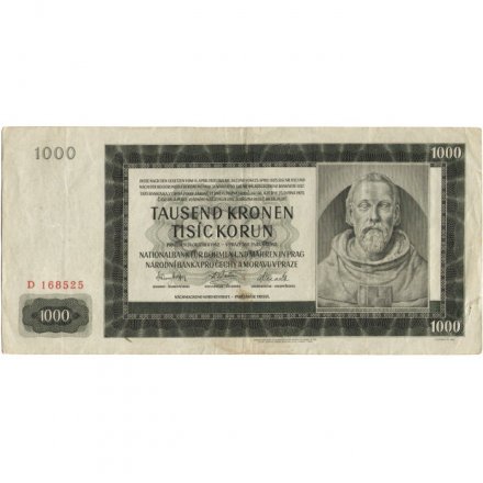 Чехословакия (Протекторат Богемия и Моравия) 1000 крон 1942 год - F-VF