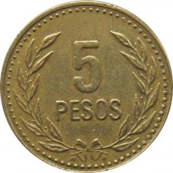 Колумбия 5 песо 1989 год (герб на аверсе)