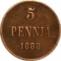 Финляндия 5 пенни 1888 год - Александр III - VF+