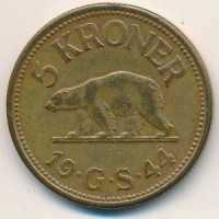 Монета Гренландия 5 крон 1944 год