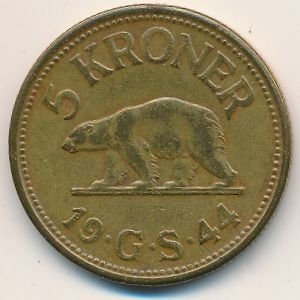 Гренландия 5 крон 1944 год