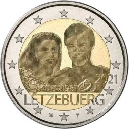 Люксембург 2 евро 2021 год - 40 лет со дня бракосочетания Великого Герцога Анри и Великой Герцогини Марии-Терезы (фоточекан)