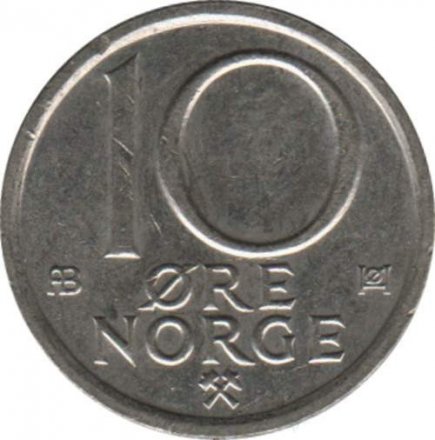 Норвегия 10 эре 1986 год - Король Улаф V