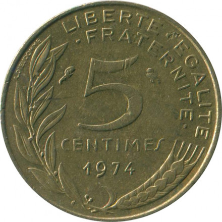 Франция 5 сантимов 1974 год - Марианна