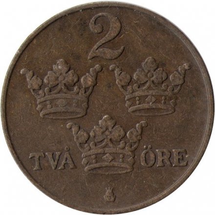 Швеция 2 эре 1916 год - Король Густав V (6 - короткий хвост)