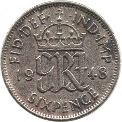 Великобритания 6 пенсов 1948 год - Король Георг VI