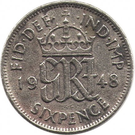Великобритания 6 пенсов 1948 год - Король Георг VI