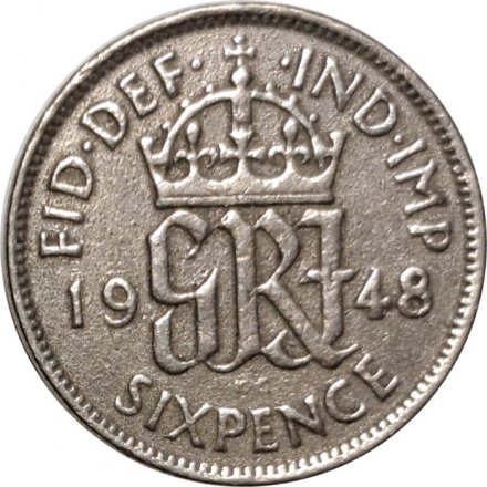 Великобритания 6 пенсов 1948 год - Король Георг VI