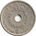 Норвегия 1 крона 1951 год - Король Хокон VII (с отверстием)