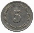 Германия 5 пфеннигов 1901 год (F)