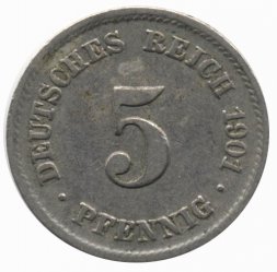 Германия 5 пфеннигов 1901 год (F)