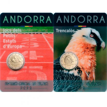 Набор из 2 монет Андорра 2 евро 2025 год - Игры малых государств Европы 2025, Бородач