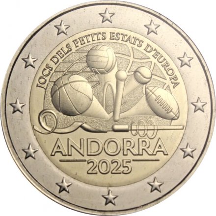 Набор из 2 монет Андорра 2 евро 2025 год - Игры малых государств Европы 2025, Бородач