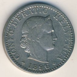 Швейцария 20 раппенов 1896 год