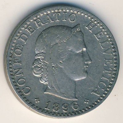 Швейцария 20 раппенов 1896 год