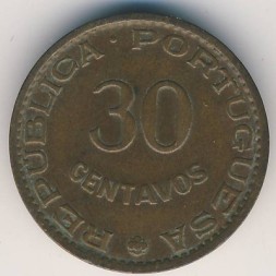 Монета Тимор 30 сентаво 1958 год