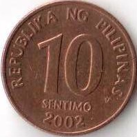 Филиппины 10 сентимо 2002 год