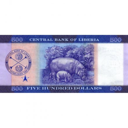 Либерия 500 долларов 2024 год - Бегемоты UNC