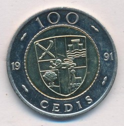 Монета Гана 100 седи 1991 год - Плоды какао