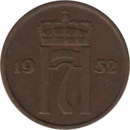 Норвегия 2 эре 1952 год - Король Хокон VII (новый тип)