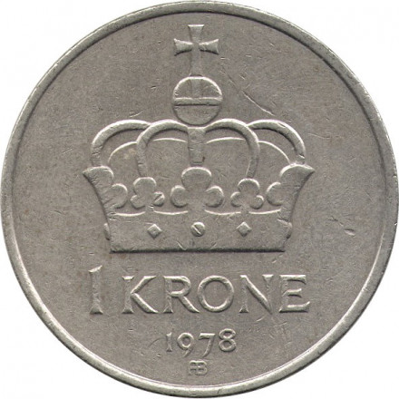 Норвегия 1 крона 1978 год - Король Улаф V