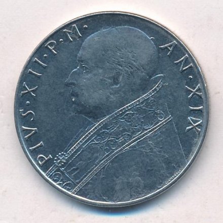 Ватикан 100 лир 1957 год - Папа Пий XII. Фидес