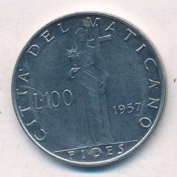 Ватикан 100 лир 1957 год - Папа Пий XII. Фидес