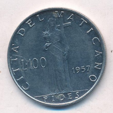 Ватикан 100 лир 1957 год - Папа Пий XII. Фидес