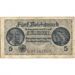 Германия 5 рейхсмарок 1940-1945 годов выпуска - Немецкие оккупационные территории - F