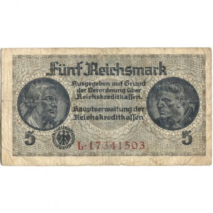 Германия 5 рейхсмарок 1940-1945 годов выпуска - Немецкие оккупационные территории - F
