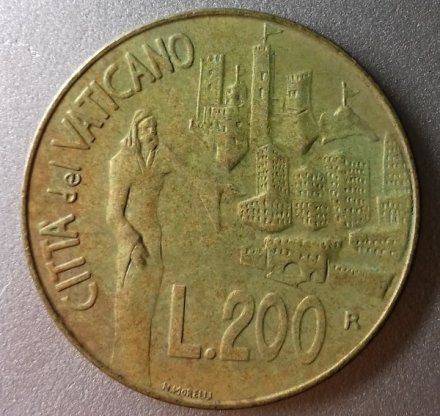 Ватикан 200 лир 1991 год - Папа Иоанн Павел II. Иисус у стен Иерусалима
