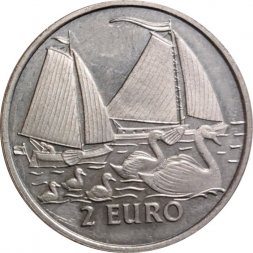 Нидерланды 2 евро 1997 год - Внутренняя навигация (2 корабля и 2 лебедя)