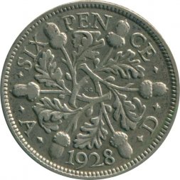 Великобритания 6 пенсов 1928 год